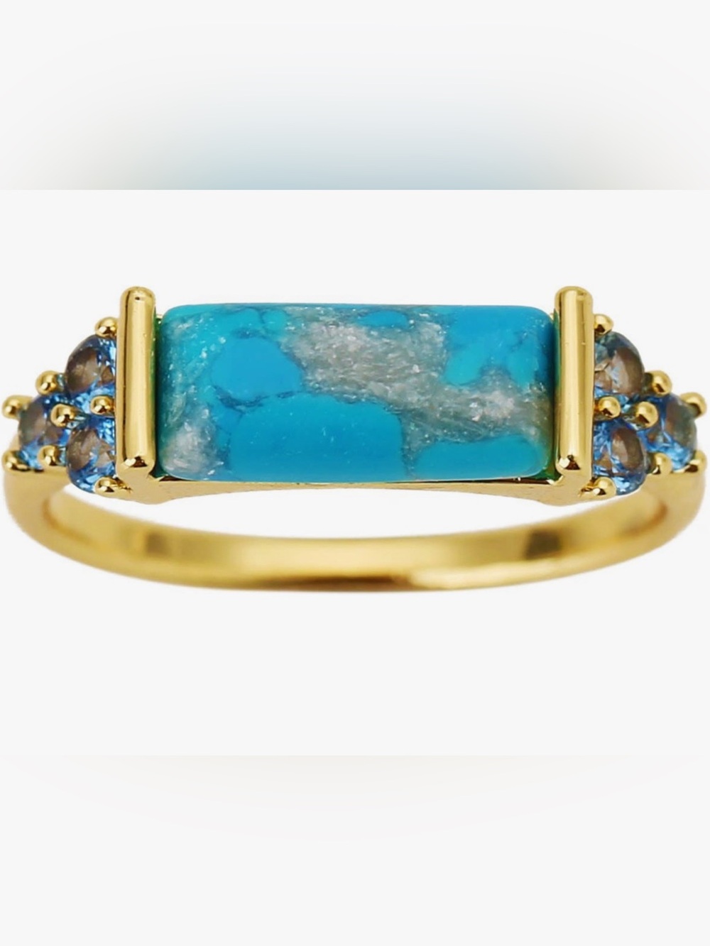 Beautiful  18KT Vermeil turquoise Sapphire Cocktail Ring size 7